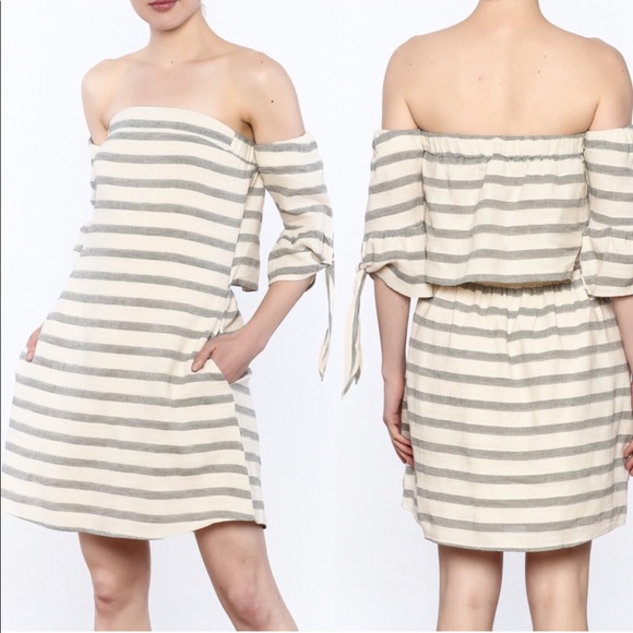 Listicle Dresses & Skirts - Listicle Striped Off-Shoulder A-Line Cut Out Dress